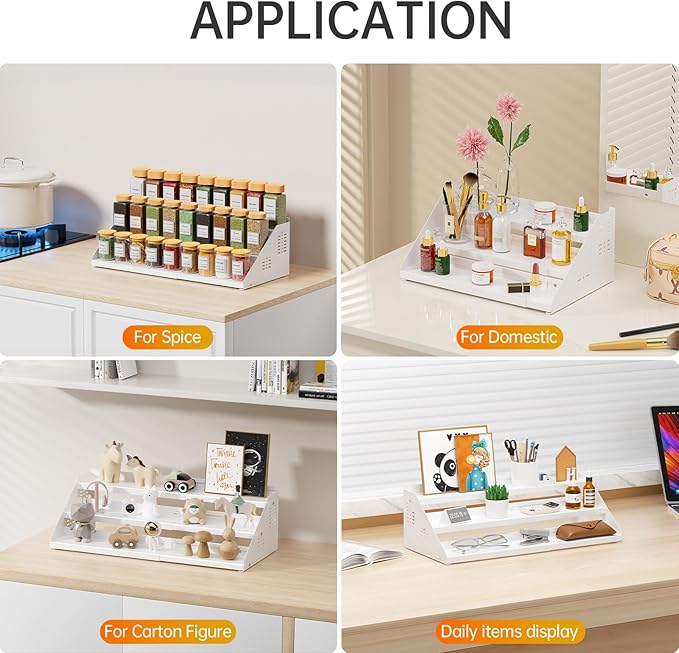 RCHYFEED Spice Rack Organizer for Cabinet, Expandable 3 Tiered Spice Rack, Metal Spices Organizer, Height Adjustable Fits More Space, Display Shelf Organizers for Cabinet Countertop Pantry Cupboard