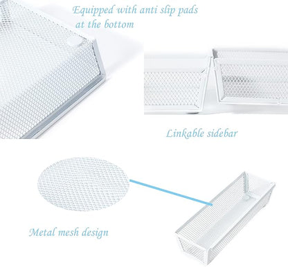 Mesh Tray Kitchen Drawer Utensil Cutlery Tray Office Supplies with Inter-locking Arm Drawer Dividers Organizer for Silverware, Flatware, Home,Office, School,Bedroom(9＂X3＂6pack) White