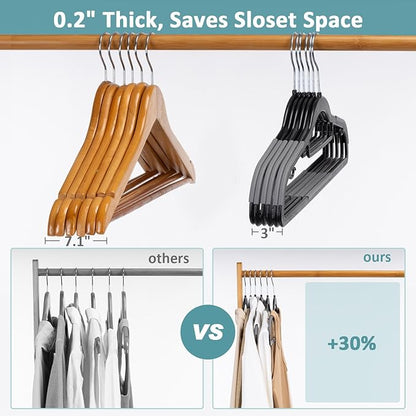 Tonswachic Heavy Duty Plastic Clothes Hangers, Space Saving Hangers 30 Pack, Non-Slip, 0.2 Inches Slim, 360° Swivel Silver Hook for Shirts, Pants & Wet/Dry Garments, Black and Dark Gray