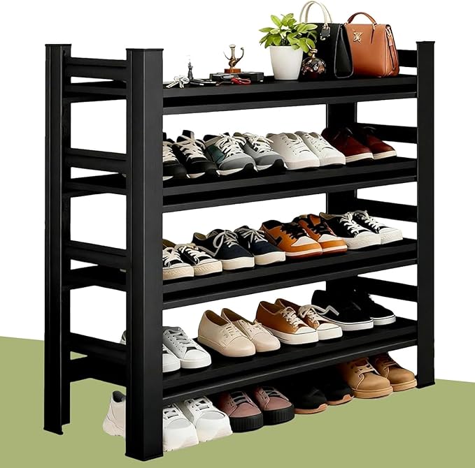 Shoe Rock for Closet,Shoe Rack for Entryway,Freestanding Garage Shoe Shelf, Metal Adjustable Shelves,Easy to Assemble,Suitable for Wardrobes,Entryways,Bedrooms,and Garages (31.5" W x 11.8" D x 54" H)