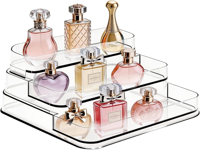 3 Tier Bathroom Counter Organizer,No Installation Cosmetics Skincare Shelf, Makeup Organizer Perfume for Dresser Vanity Tray, Perfume Stand Organizer for Bedroom,Bathroom,Office