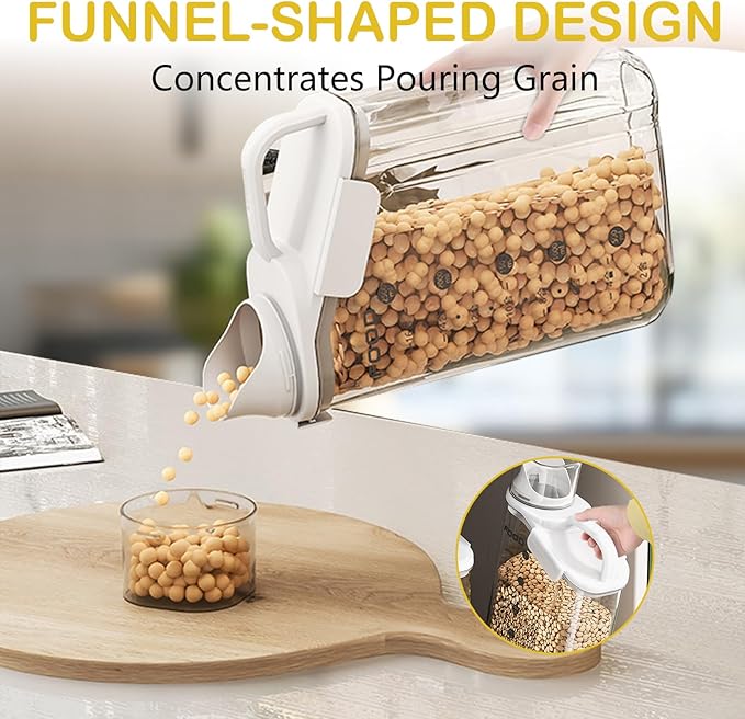 8.27" x 4.33" x 10.63" Dry Food Storage Container with Measuring Cup Lid – 2L Cereal Dispenser Rice Storage Box with Handle – BPA-Free Airtight Grain Container for Kitchen, Pantry, or Pet Food