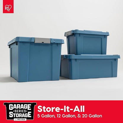IRIS USA 5 Gallon Eco-Friendly Lockable Storage Bins with Lids, 6 Pack - Made in USA, Heavy Duty, Stackable Containers, Garage Organizing Bins Moving Tubs, Rugged Sturdy Equipment Utility Box - Navy