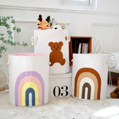 Large Laundry Basket Tall Baskets Storage for Dirty Clothes, Toys Storage Bins Baby Hamper 58L Clothes Hamper Blanket Basket Baby Toys Organizer for Nursery Bedroom Living Room Decor, Bear