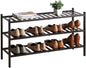 Long Shoe Rack, 3-Tier Bamboo Stackable Shoe Shelf Storage Organizer, Shoe Stand for Closet, Entryway and Hallway