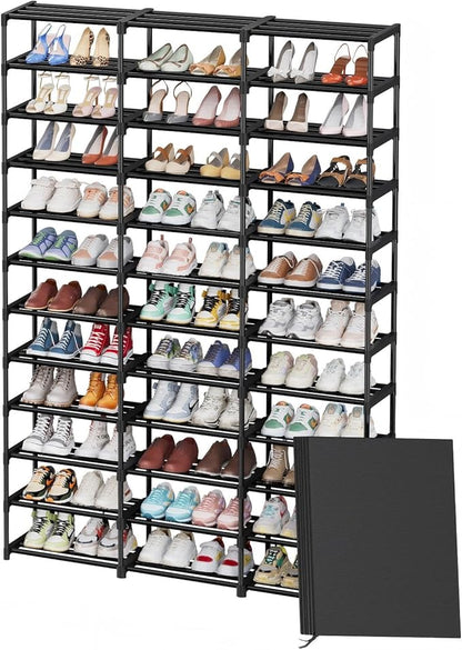 Ekisemio 12-Tier Tall Shoe Rack with Covers – Holds 72 Pairs, Large Capacity Vertical Shoe Organizer – Space-Saving Storage for Closet, Entryway, Bedroom