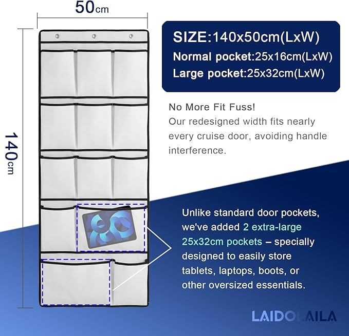 Magnetic Cruise Door Organizer – 13-Pocket Hanging Storage with 2 Large Shoe Pockets, No Hook Needed, Includes 3 Bonus Hooks, 2025 2026 Cruise Ship Essentials for Cabin, Bathroom, or Closet Use