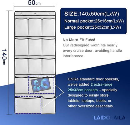 Magnetic Cruise Door Organizer – 13-Pocket Hanging Storage with 2 Large Shoe Pockets, No Hook Needed, Includes 3 Bonus Hooks, 2025 2026 Cruise Ship Essentials for Cabin, Bathroom, or Closet Use