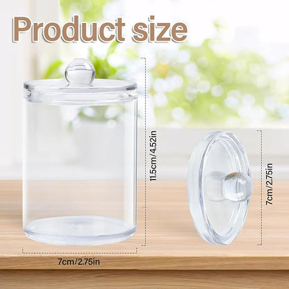 Clear Bathroom Organizer with Lid - 2-Pack Cotton Ball and Cotton Swab Storage Tins for Vanity Storage