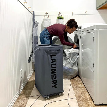 CHICVITA Rolling Laundry Basket with Wheels,75L Large Collapsible Laundry Hamper with Removable Wash Bag Space for Corner Dorms, Grey