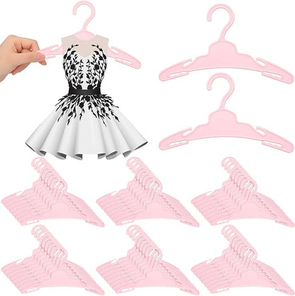 Soulchen 50 Pcs Doll Clothes Hangers for 18 Inch Dolls, Pink Plastic Clothes Hangers with Non-Slip Clips, Space-Saving Wardrobe Accessories for Gown Dress Outfit