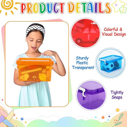 6 Pack 4 Quart Colorful Plastic Storage Bins with Lids Stackable Storage Bins with Latching Lids Handle Clear Colored Storage Organizer Bins for Toy Classroom Home Office Pantry Containers(6 Colors)