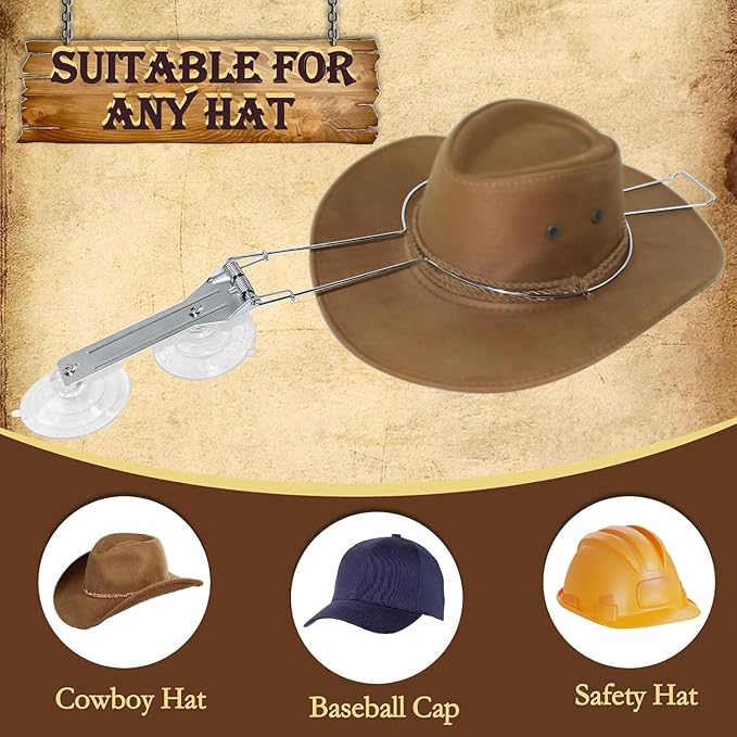 Car Hat Holder for Truck SUV – Suction Cup Cowboy Hat Rack for Car Windshield, Stainless Steel Hat Hanger Keeps Hats Shape, Vehicle Hat Organizer for Travel, Road Trips & Daily Commute