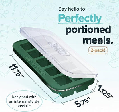 Souper Cubes 2 Tbsp. Silicone Freezer Molds - Perfect for Storing Garlic, Herbs, Ginger, Pesto, Tomato Paste, Lemon Juice, Purees and More - Kale – 2-Pack