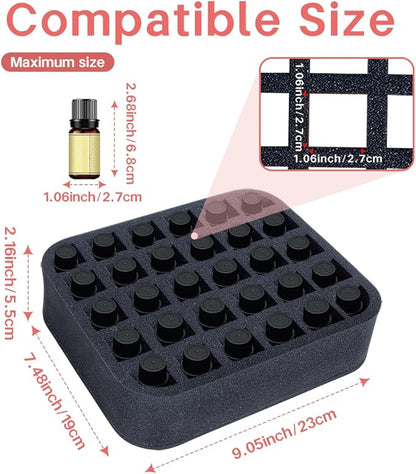 Essential oils Organizer Holder Foam Pad with Slots, Holds 30 bottles of 10ml、15ml Bottles, Removable Dividers，Black