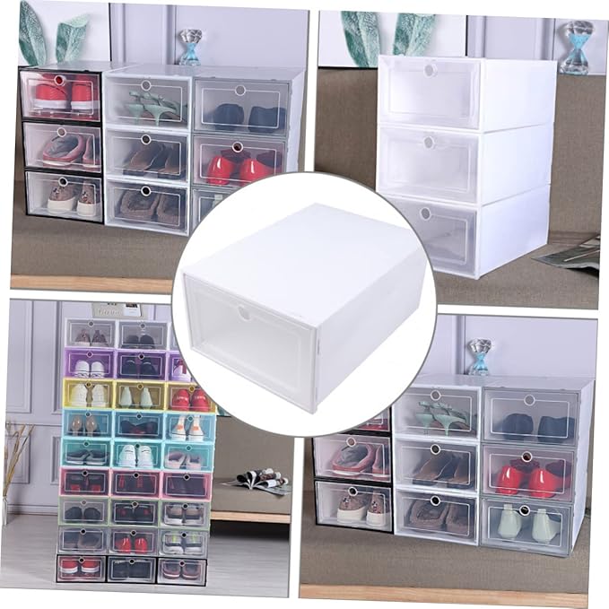 iplusmile 6pcs Transparent Plastic Shoe Boxes Drawer Type Stackable Shoes Storage Containers Dustproof Organizer for Men for