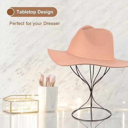 uxcell Metal Hat Display Stand 2 Pack Tabletop Hat and Wig Rack Modern Women Closet Holder for Baseball Cap, Fedora Hat, Cowboy Hat - Bronze