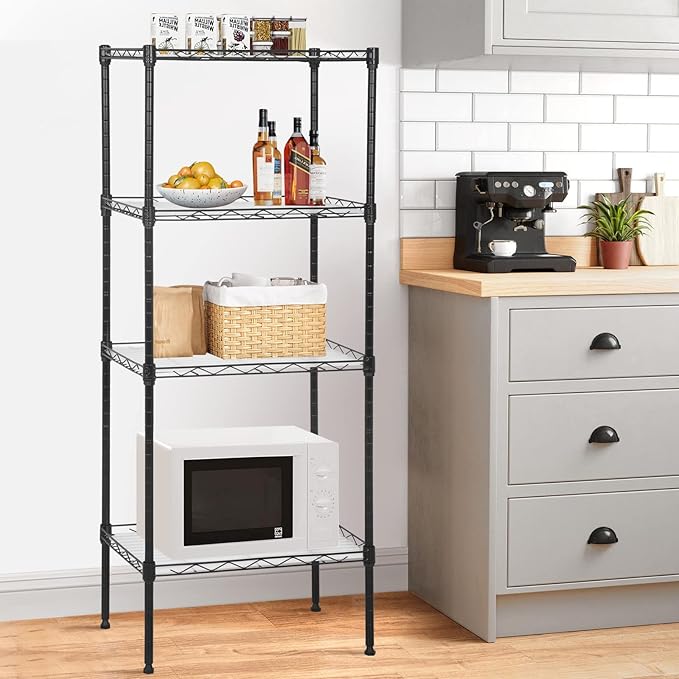 4-Tier Wire Shelving Unit 44" H x 18L x 12D Metal Shelves for Storage with Shelf Liners Adjustable Small Storage Rack Shelf Organizer for Closet Pantry Kitchen, 600Lb Capacity, Black
