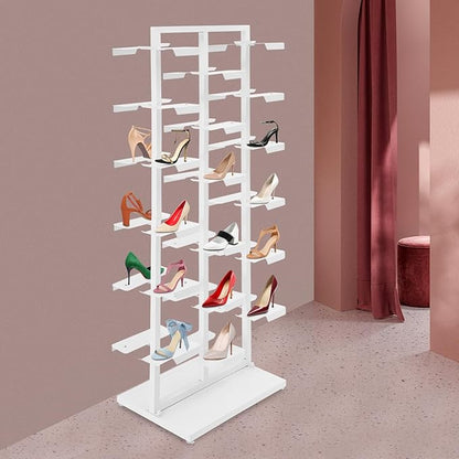Commercial Clothing Store Shoe Rack, Large Free Standing Shoe Organizer Display Shelf, Retail Boutique Sneaker Basketball Shoes Storage Stand Holds 18 Pairs for Home Store Entryway (White)