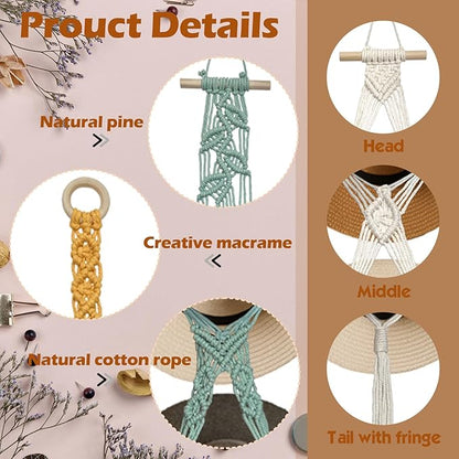Besoamo Bohemian Hat Hanger for Wall, Macrame Hat Rack for Wall Hanging Hat Display, Hand-woven Hat Organizer for Wide-Brim Hat, Decorative Boho Hat Storage Cowboy Hat Holder(3 Styles and 3 Colors)