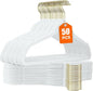 50 Pack White Velvet Hangers,Non Slip,Heavy-Duty,Slim,Space Saving,with Felt Surface and Gold 360°Swivel Hook,for Pants,Outfit,Skirts,Suits,Coats,Dresses ect.
