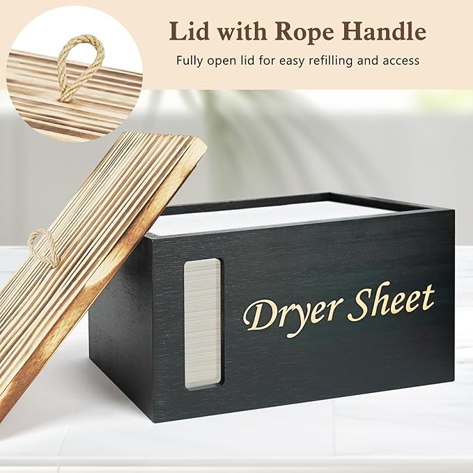 2 Pcs Wood Laundry Pods Container & Dryer Sheet Holder, Solid Pine Laundry Sheet Container Dispenser with Visible Window for Laundry Accessories, Farmhouse Decor for Laundry Room Refresh(Black)
