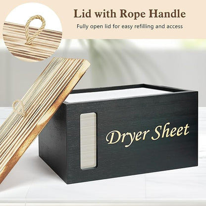 2 Pcs Wood Laundry Pods Container & Dryer Sheet Holder, Solid Pine Laundry Sheet Container Dispenser with Visible Window for Laundry Accessories, Farmhouse Decor for Laundry Room Refresh(Black)