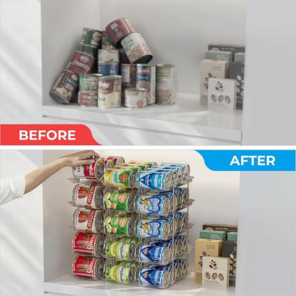 Can Organizer for Pantry Stackable 5 Tiers Can Storage Organizer Pantry Soda Can Organizer for Fridge 60 Cans Rack Automatic Rolling Canned Food Organizer for Refrigerator Kitchen Clear