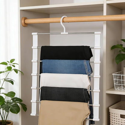 Magic Pants Hangers Space Saving, 2 Pack Pants Hangers Space Saving, 7 Tier Closet Organizers and Storage Clothes Hanger, Multiple Metal Hanger Clothes Organization for Pants Trousers Jeans Leggings