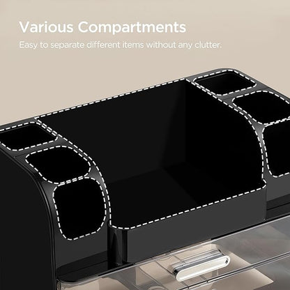 HBlife Makeup Organizer for Vanity with Brush Holder, Cologne Organizer for Men, Large Bathroom Countertop Cosmetic Organizer Skin Care Storage, Easy to Store Lipsticks, Nail Polishes, Perfumes, Black