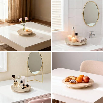 Faux Travertine Lazy Susan, 11.5" Rotating Round Serving Tray for Kitchen Countertop, Dining Table or Vanity Organizer