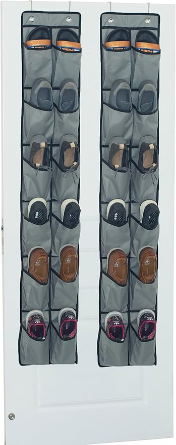 Shoe Organizer Over the Door 12 Pockets Shoe storage for Bedroom Door Hanging Shoe Rack Bathroom Closet Storage (Gray-2 Pack)