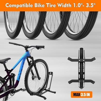 ALIXUEQIN Bike Stand Floor, Portable Bike Storage for Garage - Fit for 24"-29" Bikes, Tire Width up to 3.5", Road & Mountain Bicycle Stand, Front and Rear Wheel Parking Rack - Black