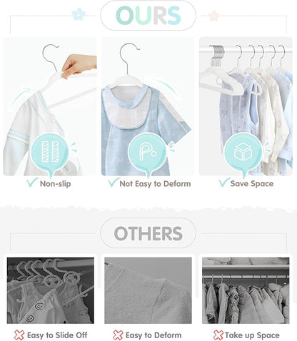 VIS'V Baby Hangers, 11 Inch Velvet Kids Hangers with 6 Pcs Clothes Size Dividers, Infant Toddler Nursery Closet Organization, Non Slip, White, 50 Pcs