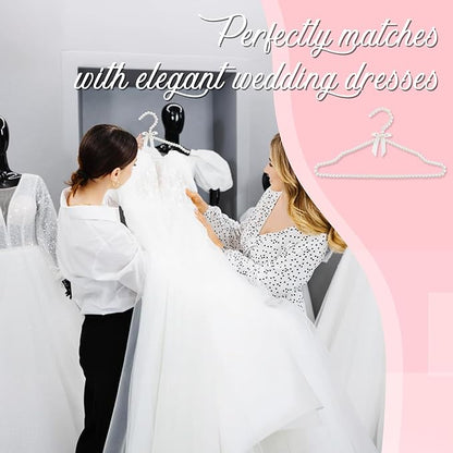 5 Pack Pearl Beaded Clothes Hangers Clothing Hanger with Ribbon Bowknot Elegant Bridesmaid Hangers Closet Coat Storage Organizer for Women Bride Wedding (White)