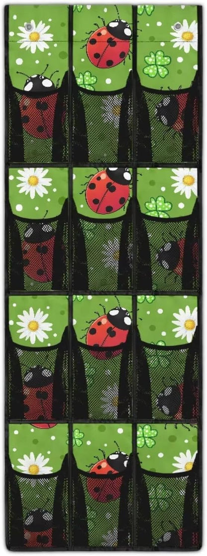 Door Organizer Hanging, Ladybug Collapsible Over the Door Shoe Rack 12 Pocket Waterproof Space Saving Door Hanging Storage for St Patrick‘s Day Wall Door Home Decor