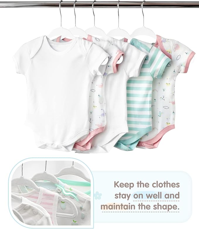 VIS'V Baby Hangers, 11 Inch Velvet Kids Hangers with 6 Pcs Clothes Size Dividers, Infant Toddler Nursery Closet Organization, Non Slip, White, 50 Pcs