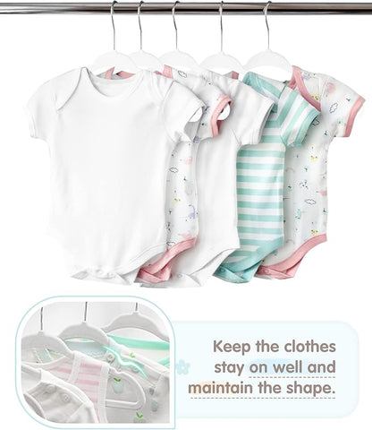 VIS'V Baby Hangers, 11 Inch Velvet Kids Hangers with 6 Pcs Clothes Size Dividers, Infant Toddler Nursery Closet Organization, Non Slip, White, 50 Pcs