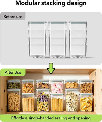 Airtight Food Storage Containers Set with One-Touch Lid, 6-Piece Multi-Size Set (0.6, 1.3, 1.9Qt)*2 Stackable Durable PET for Flour, Cereal, Snacks & Complete Pantry Organization
