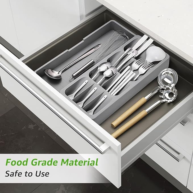RPJFCPCS Kitchen Drawer Organizer Tray,Drawer Organiser,Cutlery Tray,Expandable Utensil Tray for Kitchen,Compact Plastic Storage Organisation for Spoons