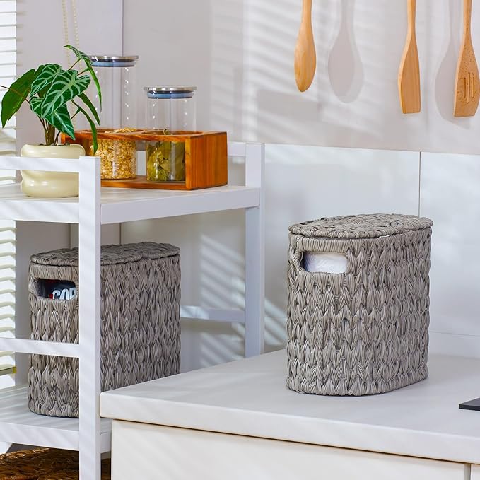 Toilet Paper Storage with Double Lid, Toilet Paper Basket for Storage, Waterproof & Freestanding Tissue Holder for Bathroom, 4 Rolls, Grey