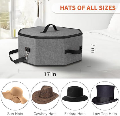 clino Portable Travel Storage Hat Box, Cowboy Cap Organizer with Handle, Wardrobe Wide-Brimmed Women's Hat Organizer, Multi-Functional Cap Protection Box (Black)