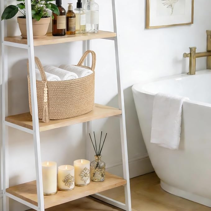 Mkono Storage Basket for Toilet Paper Boho Bathroom Decor Woven Rope Towels Toiletries Tray Organizer with Handles for Shelf Countertop Bedroom Living Room, Jute, 13" L x 10" W x 9" H