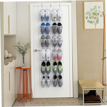 Shoe Hanger for Door 24 Mesh Pocket Over the Door Shoe Organizer Space Saving Hanging Storage Holder with Hooks 64x19 Inch White
