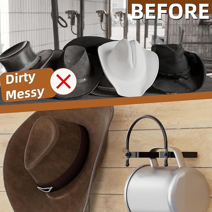 Cowboy Hat Rack 2 Pack, Wall Mount Hat Organizer, Heavy Duty Hat Hanger for Western Home Decor.