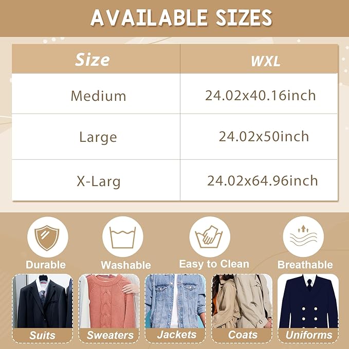 Aliceset 6 Pcs 24 x 50 Inches Cotton Garment Bags for Hanging Clothes, Canvas Suit Bags for Clothes Coats Jackets Shirts Closet Storage Travel Gusseted Hanging Garment Cover