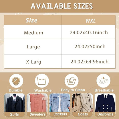Aliceset 6 Pcs 24 x 50 Inches Cotton Garment Bags for Hanging Clothes, Canvas Suit Bags for Clothes Coats Jackets Shirts Closet Storage Travel Gusseted Hanging Garment Cover