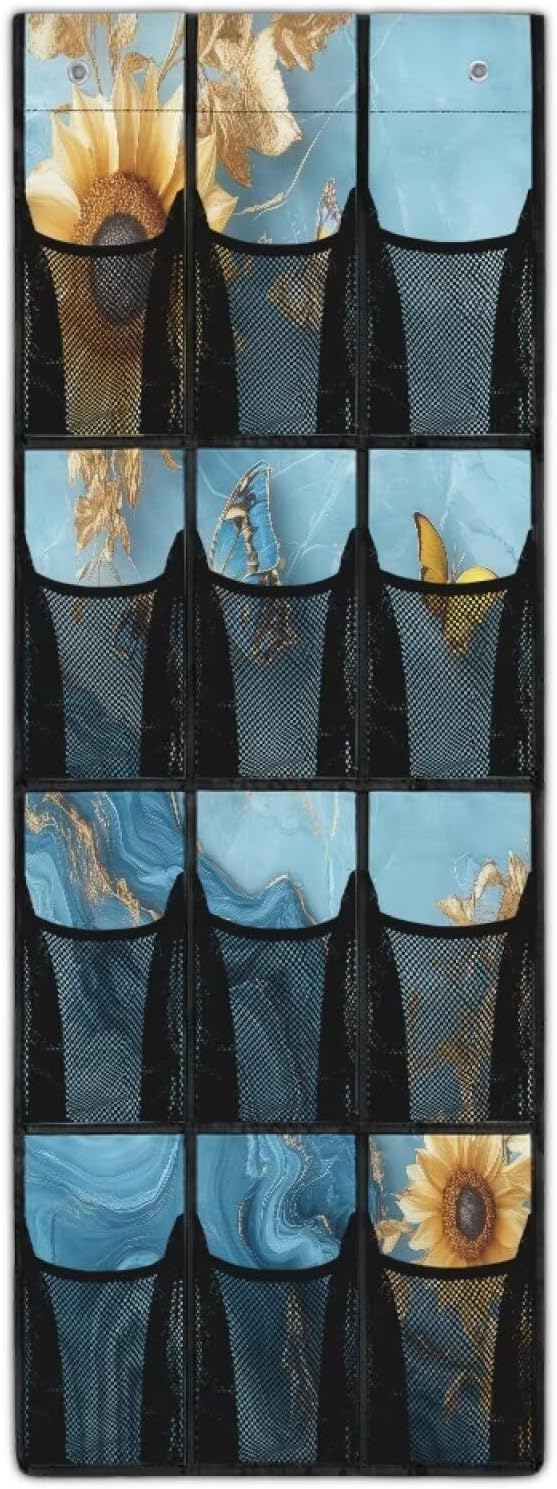 Sunflowers Over The Door Shoe Organizer Mesh Pockets Door Hanger Organizer for BedRoom Blue Marble Multi-Funtion Storage Bag 12 Pockets Multi-Pocket Shoe Holder Hanger