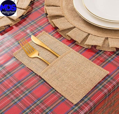 MDS Pack Of 200 Wedding Burlap 4 x 8 Burlap Lace Utensil Cutlery Holders Pouch Silverware Holder Knifes Forks Bags Burlap Napkin Bag for Rustic Wedding Party and Tableware Decorations, Natural