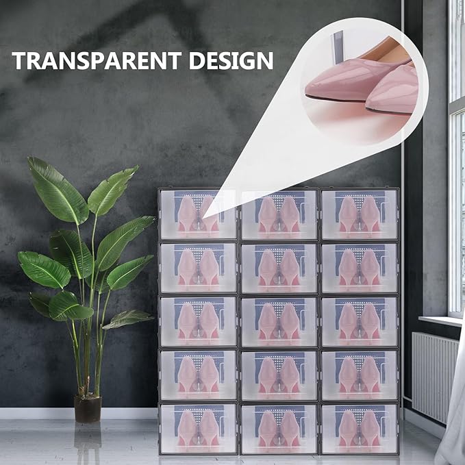 Extra Large Clamshell Shoe Storage Box, Thickened Plastic Shoe Organizer Container, Stackable Boot and Sneaker Storage Case for Home Closet Organization